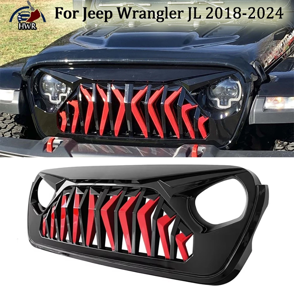 

Front Bumper Grille Offroad Style For Jeep Wrangler JL JT 2018-2024 Black Red Net Car Body Kit Part ABS Replace Original Grille