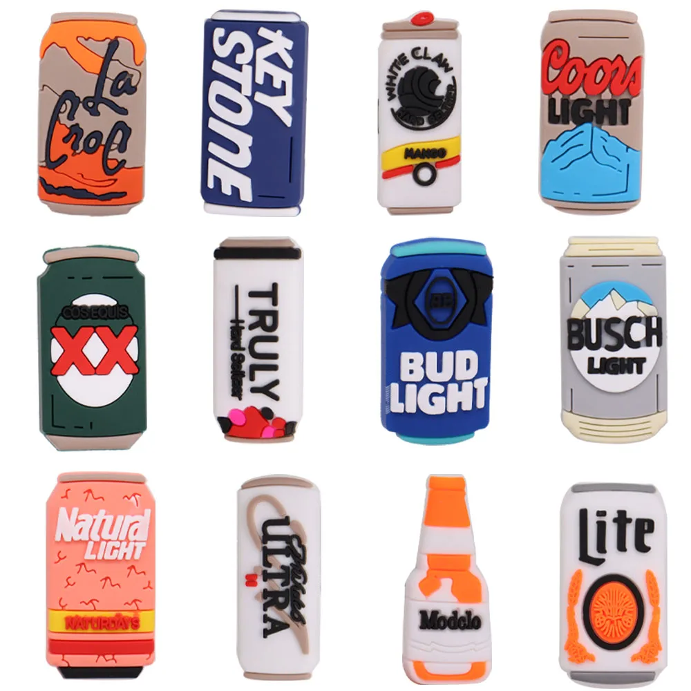 Hot Sale 1pcs Shoe Charms Soda Can Juice Beer Drink PVC Cute Garden Shoes Buckle Decorations Fit Kids X-mas Gift