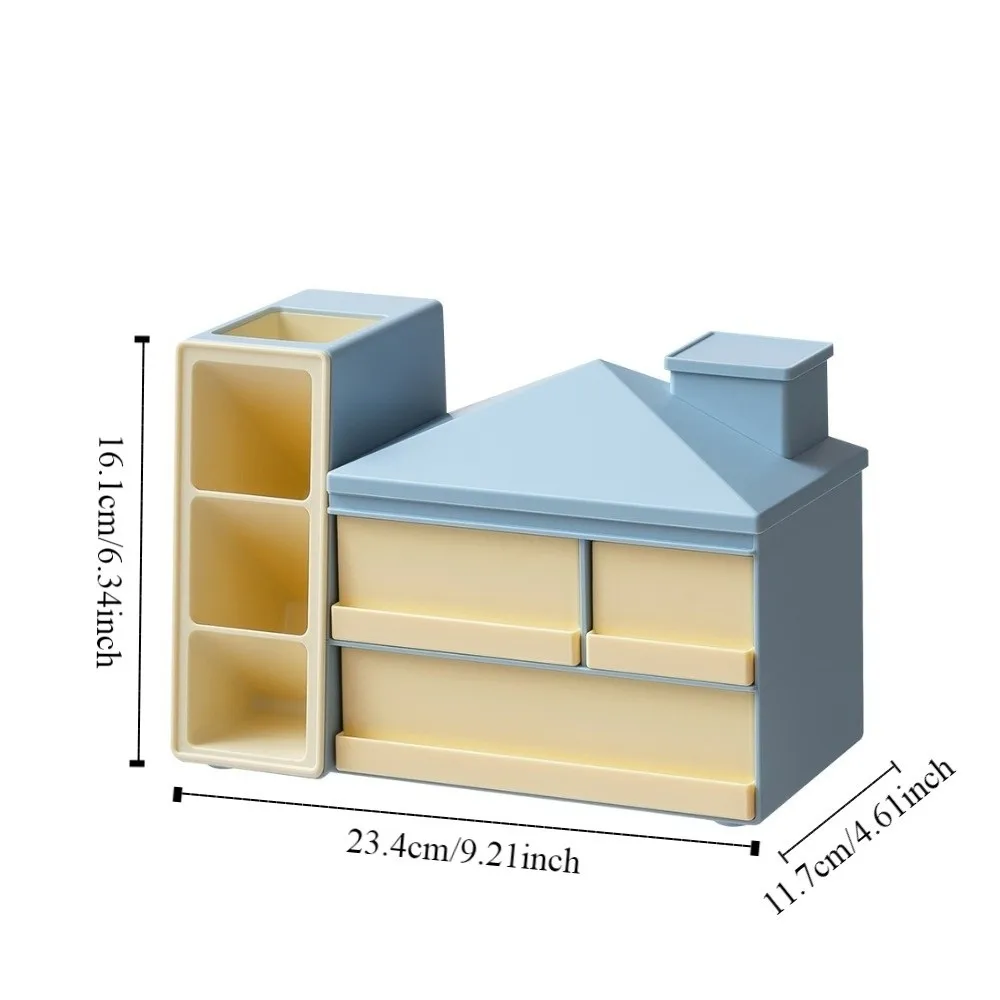 Large Capacity Slanted Pen Holder with Drawer Desk Organizer Desk Stationery Storage Box Finishing Shelf Ornament