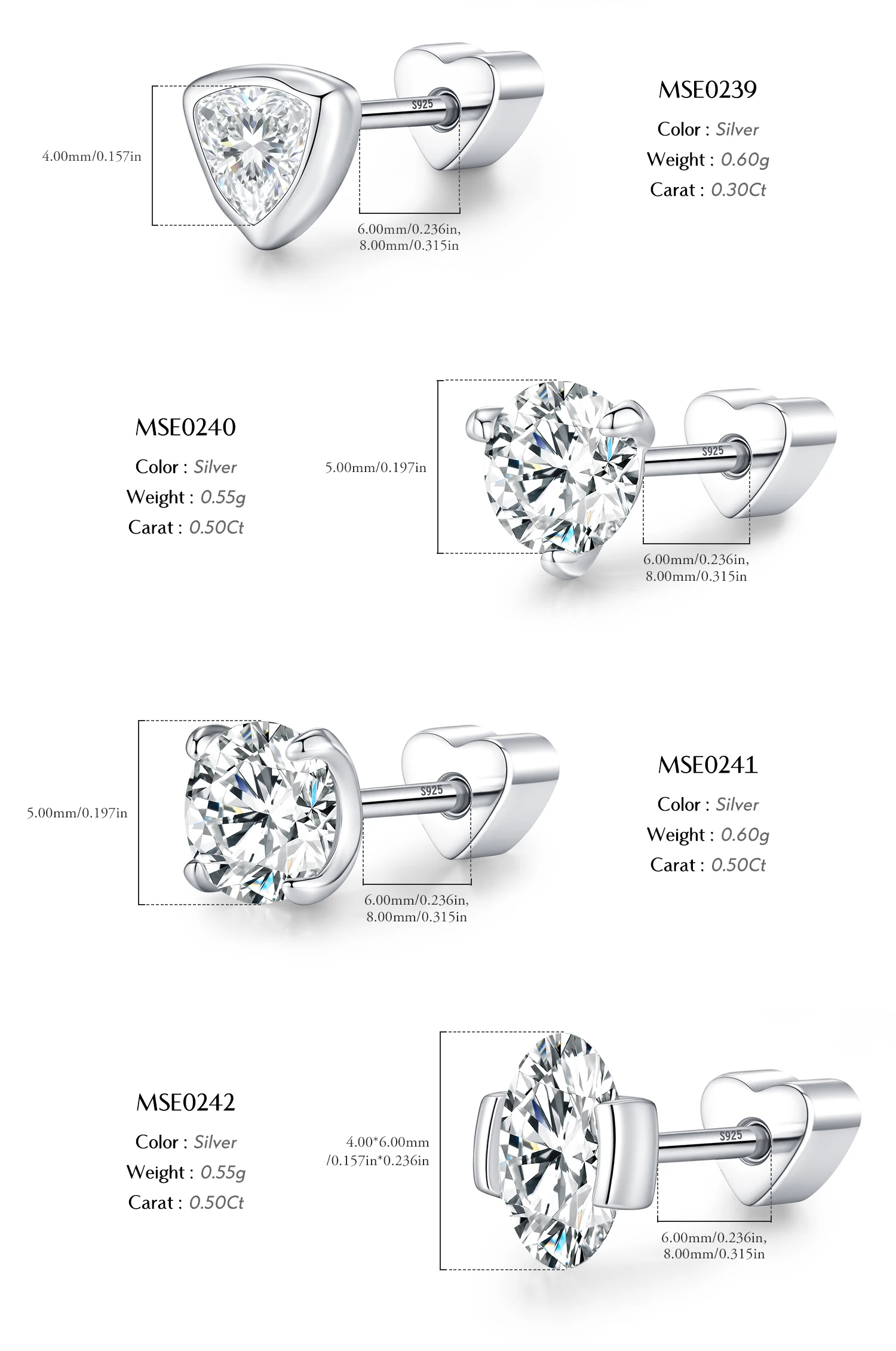 MODIAN 1PC D Moissanite Cartilage Stud 925 Sterling Stapelbare Schraub-Ohrstecker in mehreren Formen für Frauen Urlaubsschmuck – Detail 14