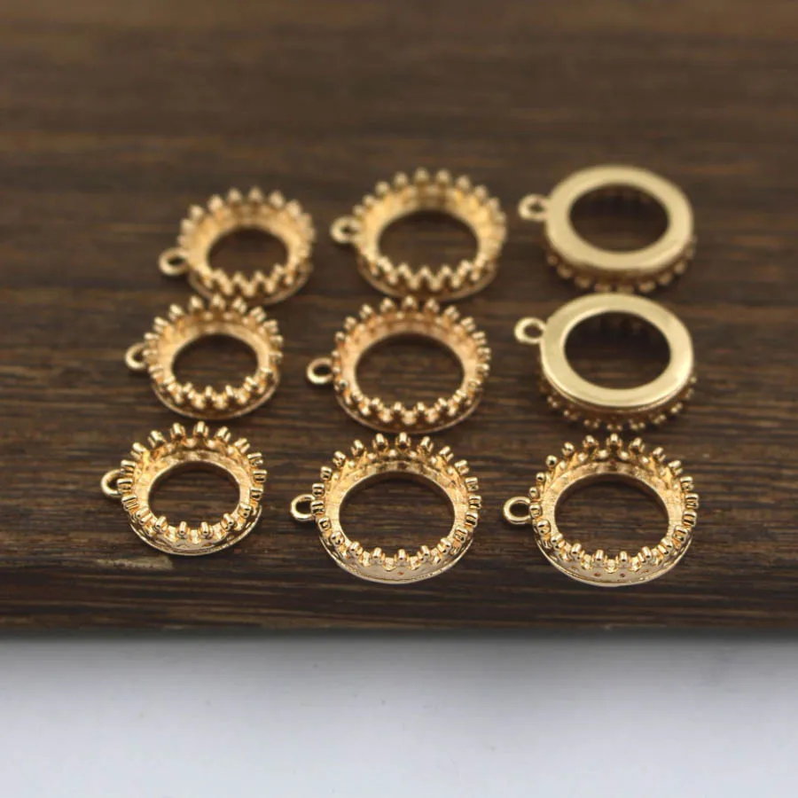 30pcs Open Back Crown Bezel Cup Pendant Connector Strong Setting fit 8 10 12 15mm Round Cameo Cabochons Bases Findings DIY