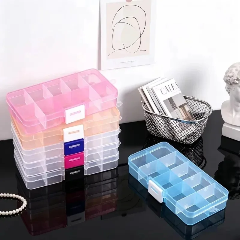 1-4Pcs Clear Plastic Storage Box 10 Compartment With Sealing Lid Container For Case For Small Jewelry Ring For Pill Multicolor