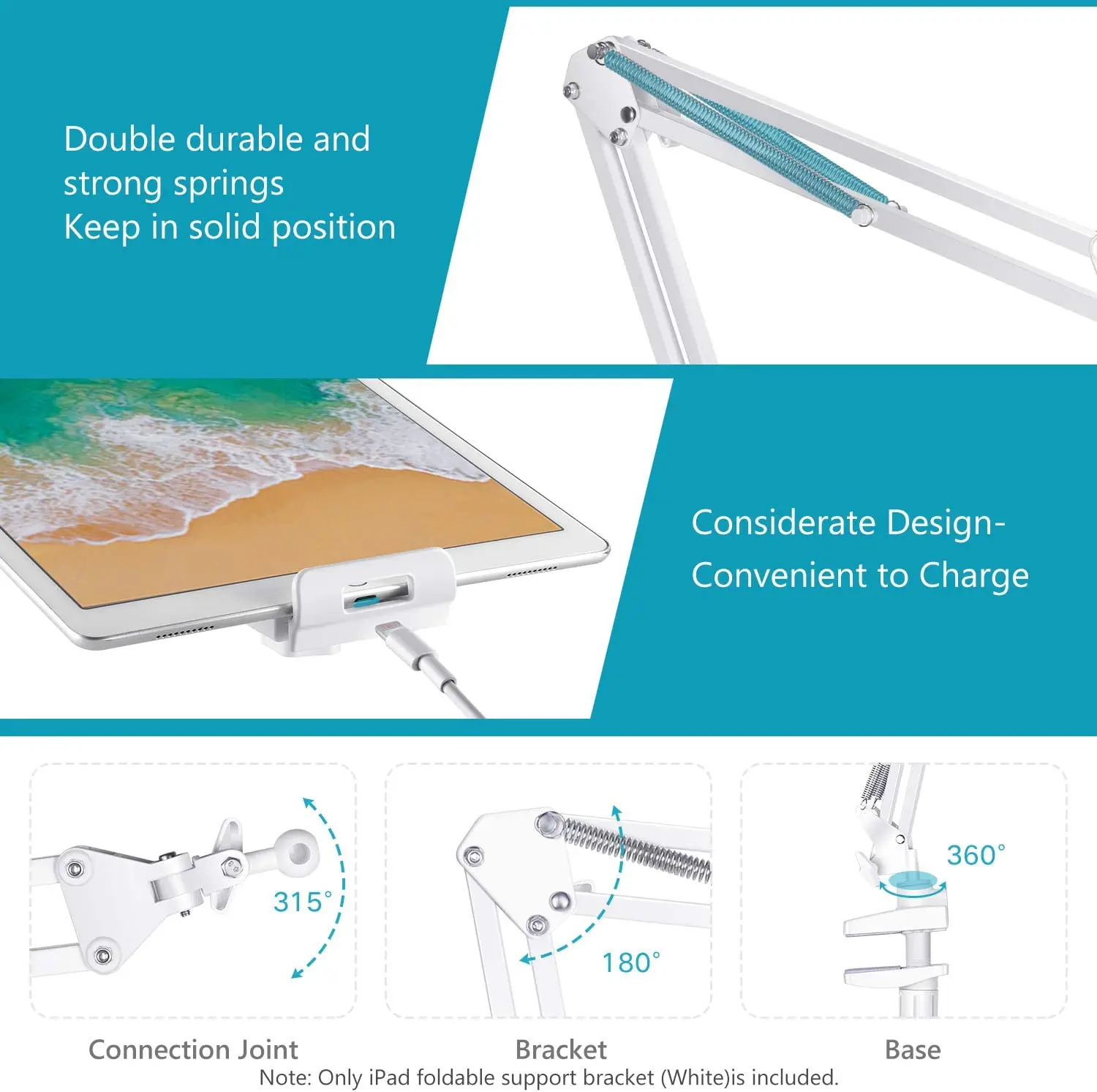 NEEWER Tablet Mount Holder Smartphone and Tablet Stand Overhead Adjustable Arm for iPad Air iPad Mini iPhone Samsung LG Google