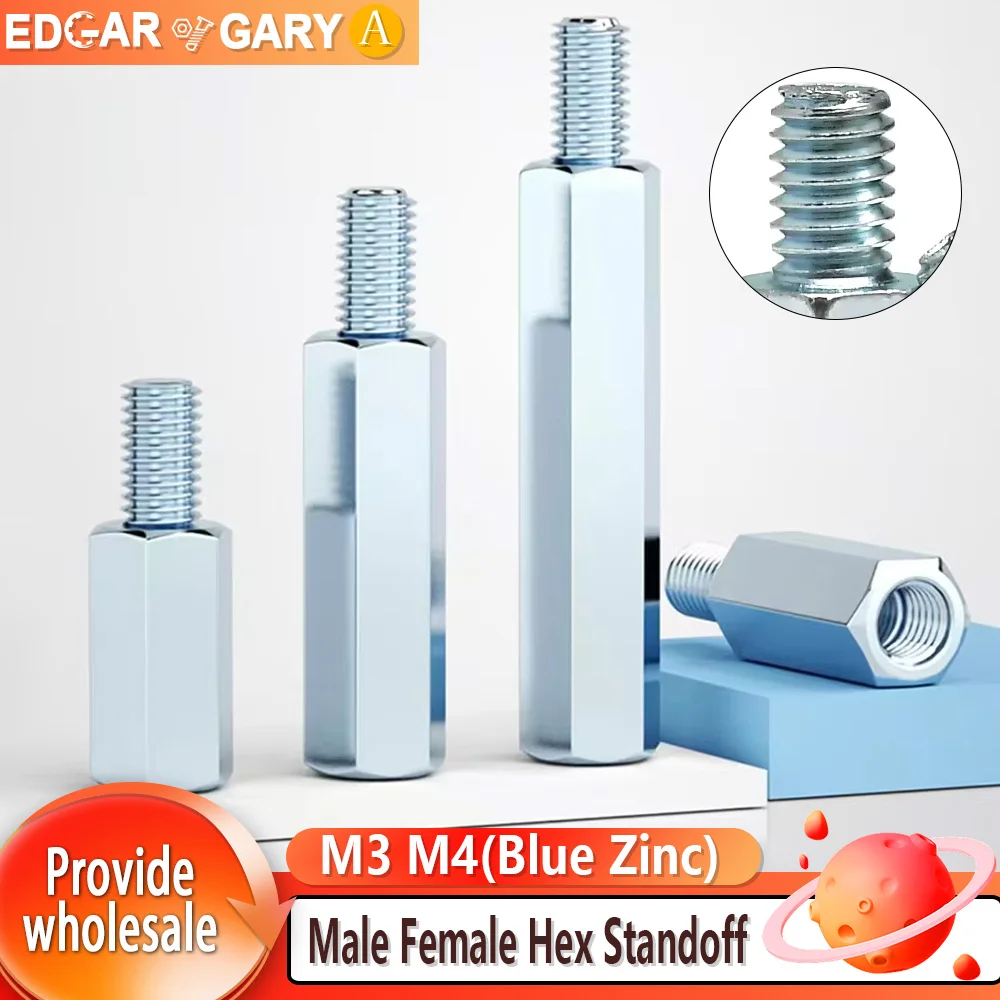Plated Motherborad Hexagonal Blue Zinc Standoff Male to Female Rack Board Stud Column Spacing Screws Bolts Spacers M3 M4