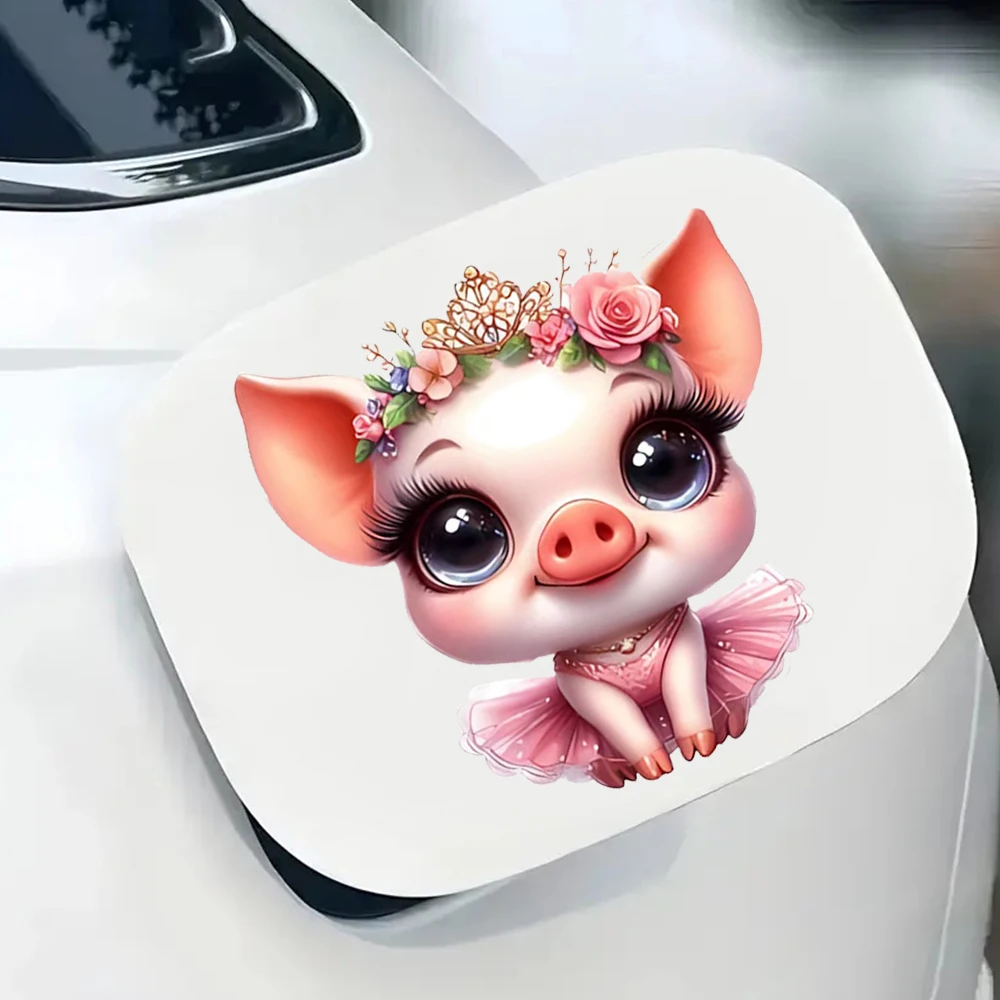 Cute Pink Pig Crown And Flower Car Sticker, 10cm/15cm, Suitable for Laptop, Car, Truck, SUV, Motorcycle, Wall, Bumper, Window