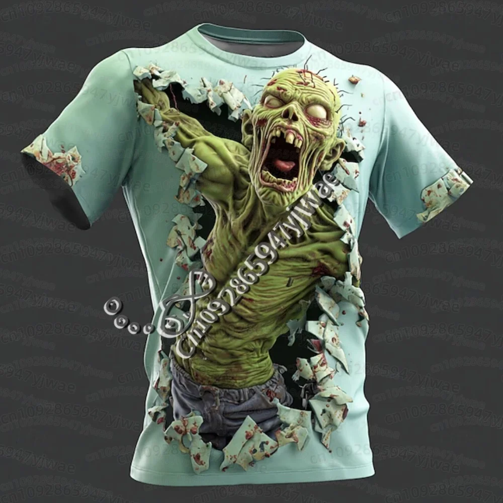 Horror Zombie 3D Printed Halloween Visual Illusion Men's T-Shirt Outdoor Street Role-Play Children's Casual name  tag t-shirt