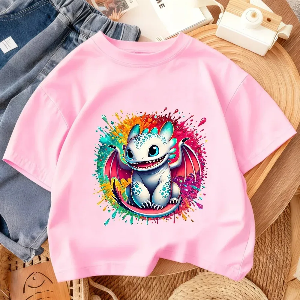 Toothless Child Short Sleeve Tshirt Boys Girls Dragon Print Pullover Youth Cotton Clothes