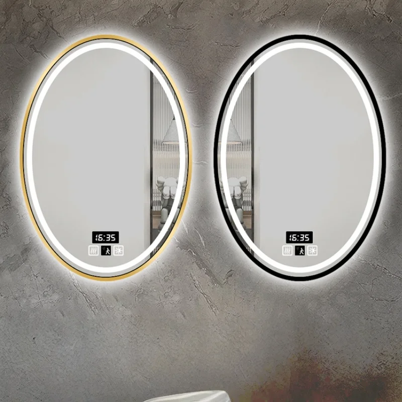 Bathroom Mirror 40x60 cm Oval LED  Gold Aluminum Frame Touch Sensor Backlit Luminous Hotel Vanity Makeup Mirror Bathroom Mirror
