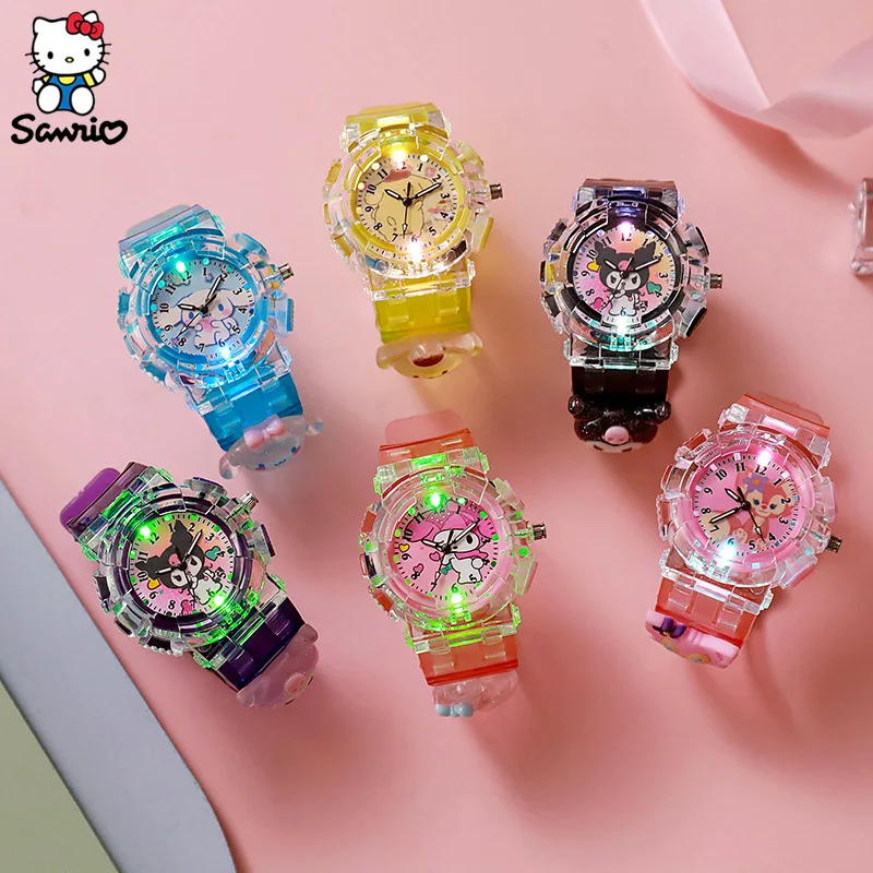 Sanrio Hallo Kitty Uhren Kawaii Kuromi meine Melodie Cinna moroll Student Kinder führte leuchtende Armband Uhr Kinder Geburtstags geschenke