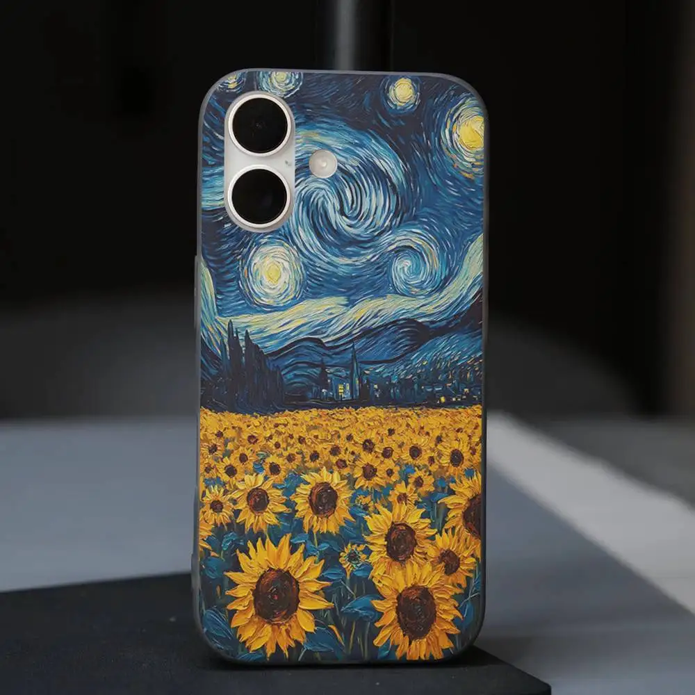 Van Gogh ciel étoilé coque de téléphone pour IPhone 17 16 15 14 Plus 13 12 11 Pro Max Pro vague couverture ondulée