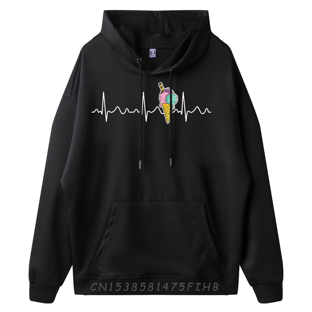 Ice Cream Cone Lover Heartbeat EKG ECG Monitor Graphic Sweatshirts Couples SKIN-FRIENDLY Oversize Long Sleeve Illustration