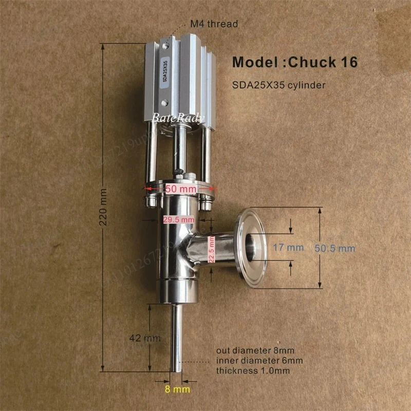 Chuck16 Stainless Steel Discharge Nozzle Paste Filling Head Replacement Spare Part for Paste Filling Machine
