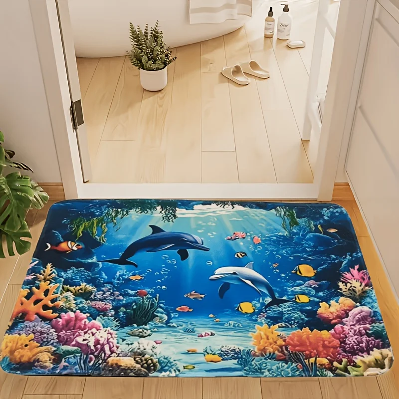 1pc Undersea World Floor Mat - Features Dolphins, Colorful Fish, Coral, and Other Sea Creatures in Vibrant, Fun Colors. Comes