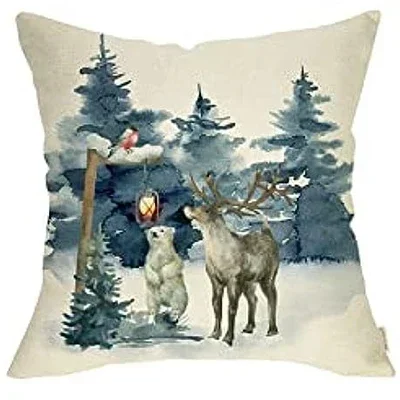 Blue winter wonderland reindeer snow decoration pillowcase deer snowflake snowman throwing pillowcase home sofa decoration