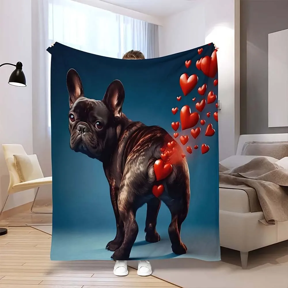 1pc  Funny French Bulldog Heart Fart Throw Blanket  Cozy Flannel Blanket for Pet Lovers Home Decor