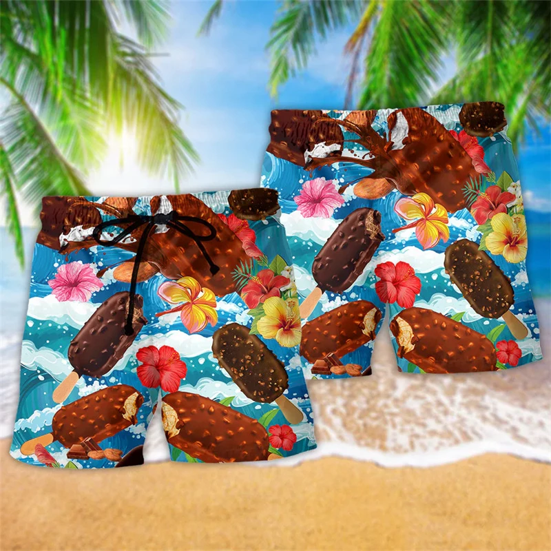 Summer Funny Ice Cream Print Board Shorts For Men Hip Hop Party Gift Carnival Beach Short Outdoor Leisure Loose Quick Dry Trunks