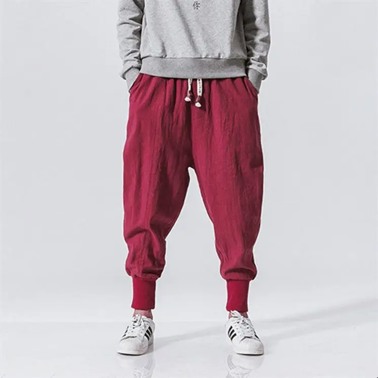 Japanese Style Linen Harem Men Pants Radish Handsome Summer Thin Male Pantalon Casual Cotton Soft Joggers Drawstring Streetwear