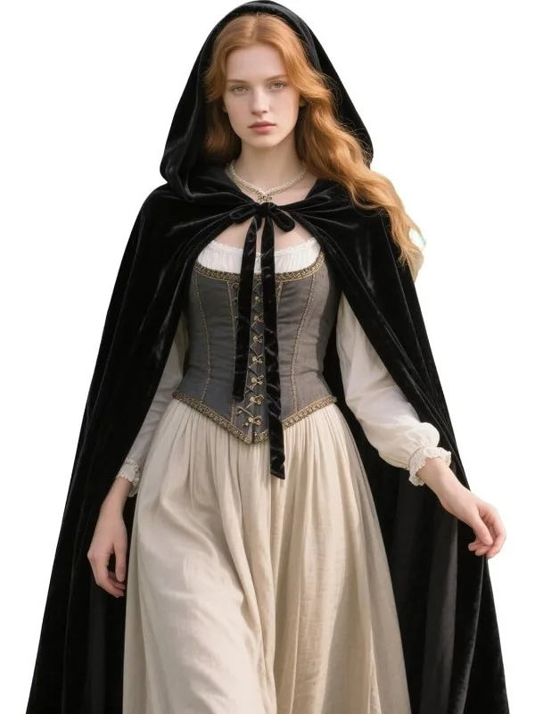 Medieval Vintage Wine Red Velvet Cloak Halloween Role-playing Cosplay Lolita Little Red Riding Hood Robe Women's Fashion