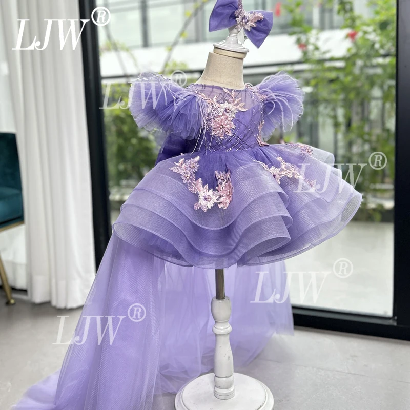 Baby Gorgeous Birthday Dress Girls Flower Embroidery Trailing Princess Dress Carnival Party Catwalk Wedding Flower Girl Costume