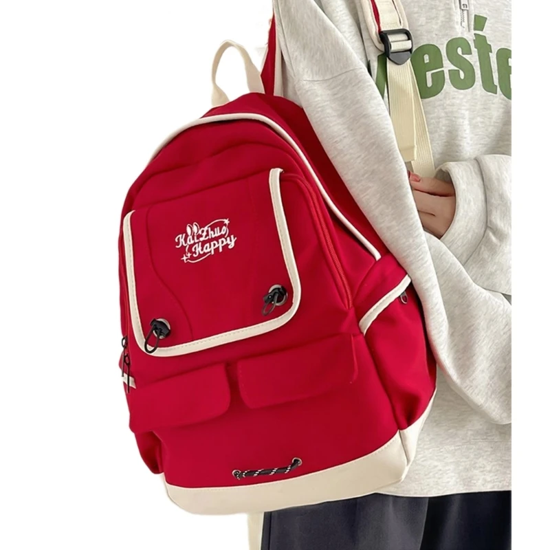 Ransel Nilon Fashion Daypack Kapasitas Besar untuk Sekolah Tas Buku Kontras Penting yang Dapat Disesuaikan untuk Remaja