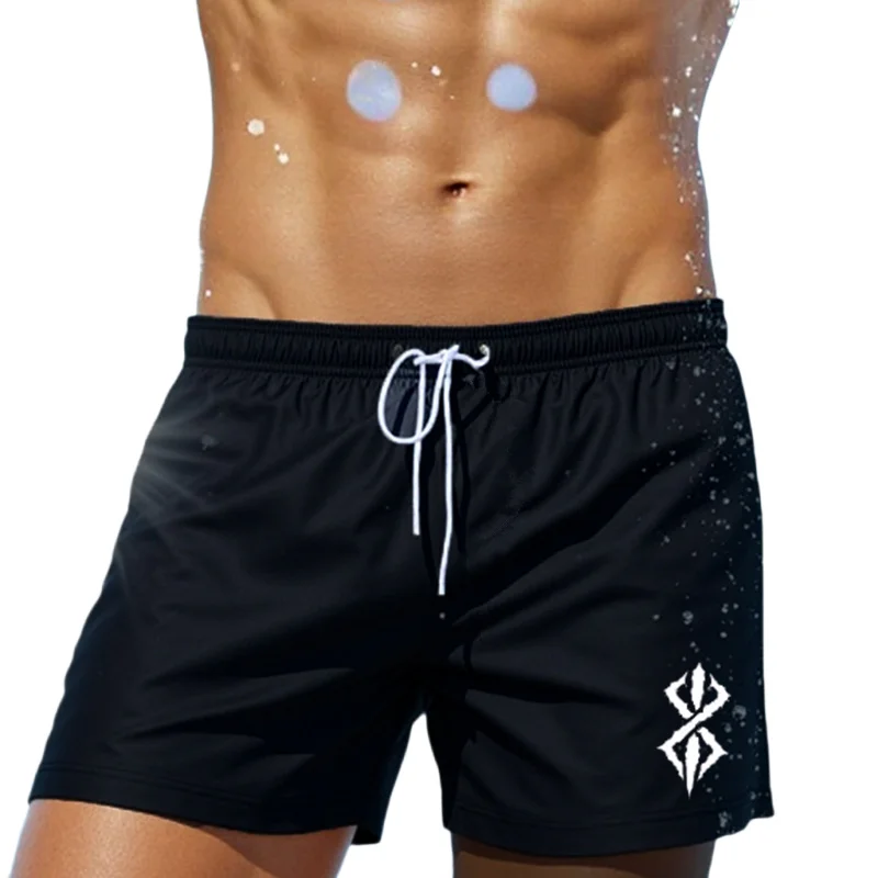 

2025 Summer New Men's Beach Shorts Anime Rage Print Drawstring Quick Drying Pool Classic Casual Sports Black Summer Shorts