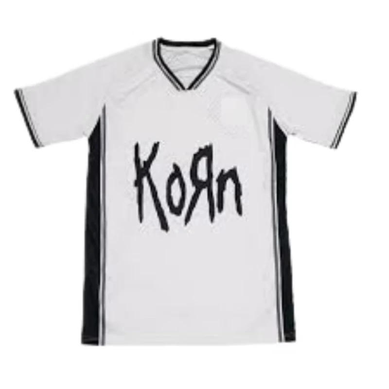 2026 New Korn Band Soccer Jersey White Black V Neck Nu Metal Rock Fan Short Sleeve Football Shirt Family Clothing Y2k