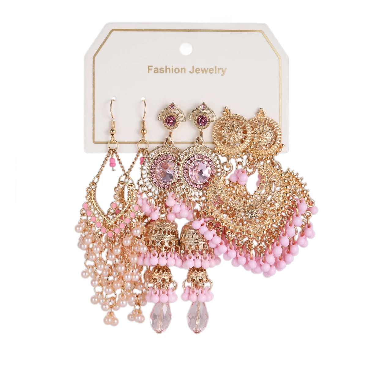 البوهيمي الوردي الخرز كريستال شرابة القرط للنساء 2026 مجموعة جديدة خمر الذهب اللون جولة على شكل قلب استرخى أقراط مجوهرات