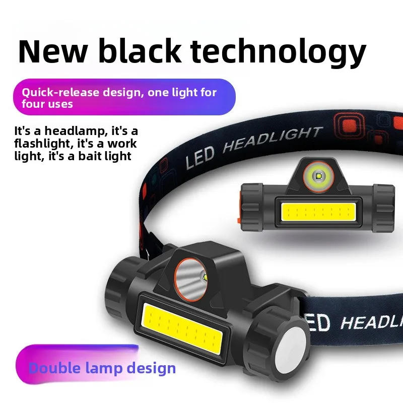 Super Bright COB Rechargeable LED Headlamp Built-in Magnetic Waterproof Head Torch Hands Free Head Flashlight for Night Fishing