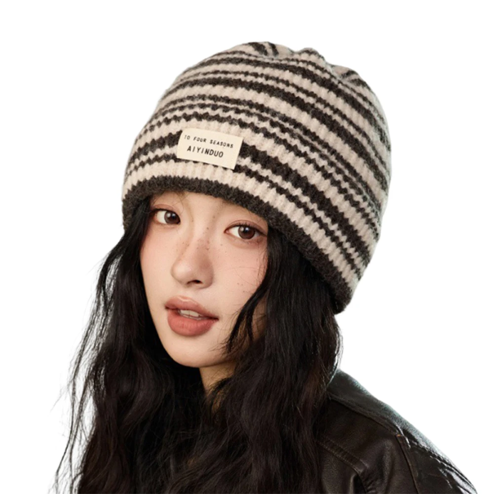 Gorro de lana tejido con pilas para hombre y mujer, gorro de jersey con tiras, gorro holgado y cómodo Unisex para exteriores, gorro cálido a prueba de frío