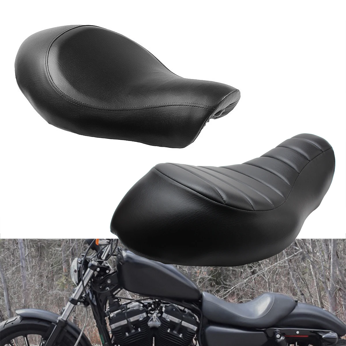 

For Harley Sportster XL iron 883 1200 2016-2021 PU Leather Motorcycle Front Driver Seat Cushions Pad Black Solo Seat