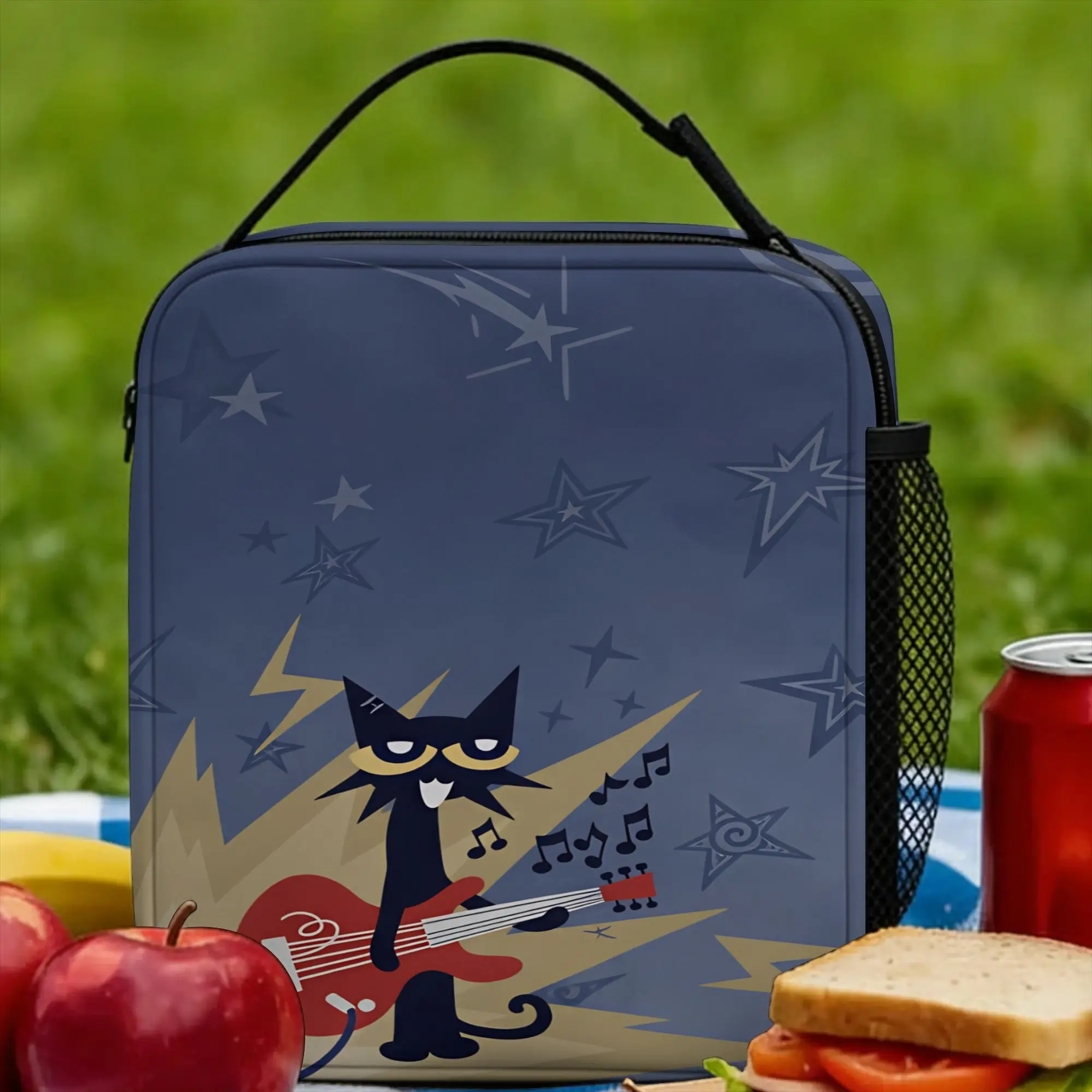 Pete The Cat Stars Comic Lunch Bag  Casual Lunch Box Office Portable Tote Food Bags For Girls Waterproof Designer Cooler Bag