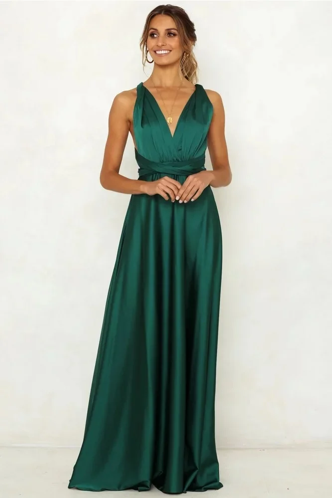 Women\'s V-neck Sleeveless Slim Waist Large Swing Dress Wedding Evening Party Long Dresses For Women 2023