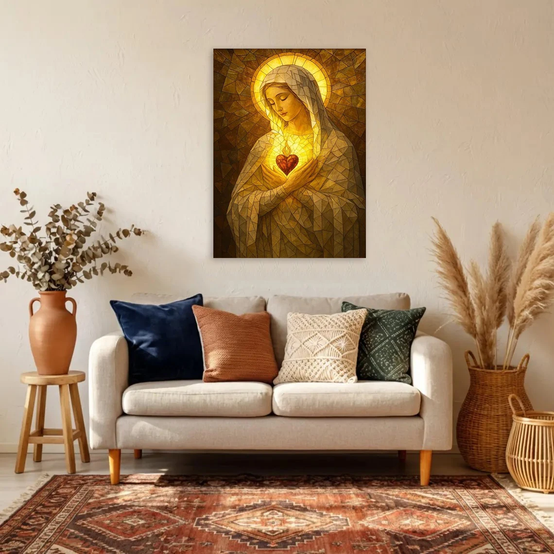 Virgin Mary and Baby Jesus Canvas Wall Art, Sacred Heart of Jesus Canvas Prints