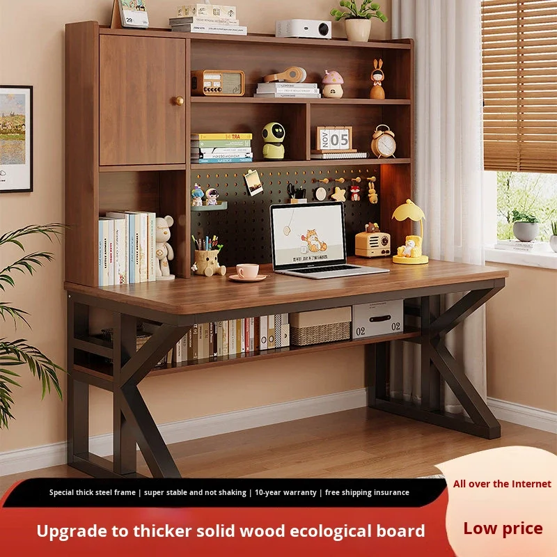 Desktop Computer Desk Bedroom Home Desk Bookshelf Integrated Wall Study Desk Solid Wood Eco Board With Pegboard