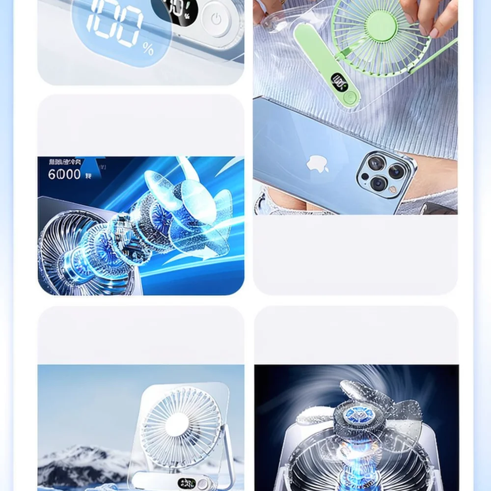 Mini Portable Fan Transparent USB Rechargeable Quiet Cooling Device Desktop Air Blower For Home Office Accessories