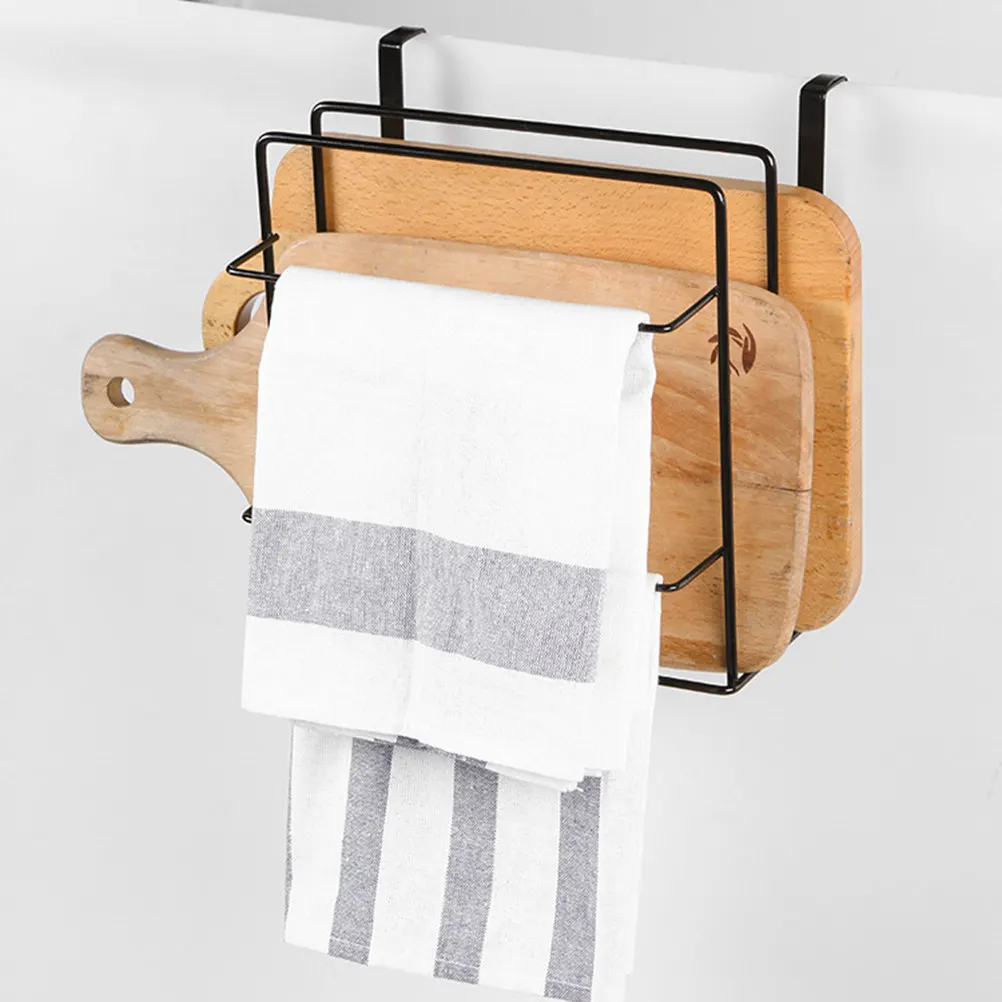 Double-Deck Iron Wall Hanging Cutting Board Rack Black Chopping Board Holder Towel Storage Kitchen Organizer Rack