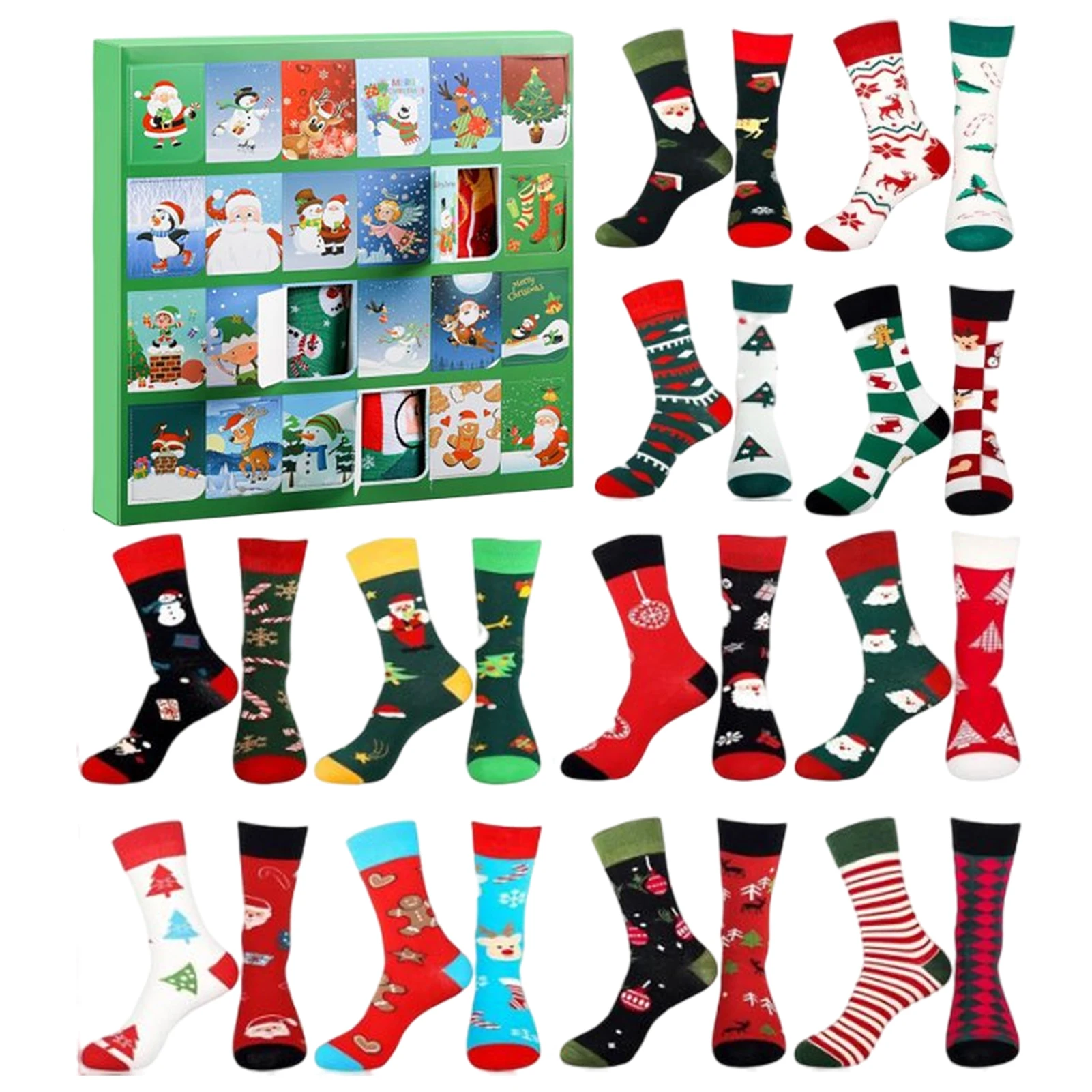 Christmas Countdown Socks 24 Days Christmas Countdown Calendar 12 Pairs Christmas Socks Advent Calendar Unisex Socks Set for