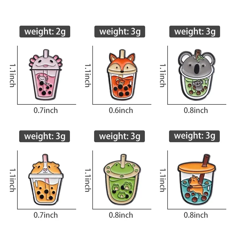 Cartoon Animal Pearl Bobo Milk Tea Enamel Pin Cute Hippo Fox Frog Dog Cup Brooches Lapel Backpack Badges Jewelry Pin Wholesale view 3