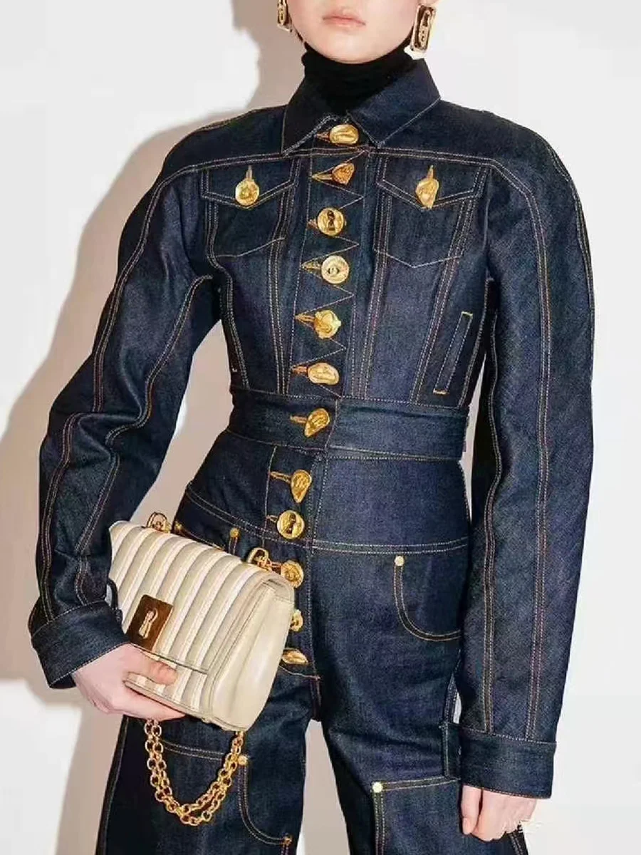 

Женский комплект из двух предметов на пуговицах, укороченный топ с длинными рукавами и брюки с карманами в стиле пэчворк с высокой талией, модный офисный повседневный наряд