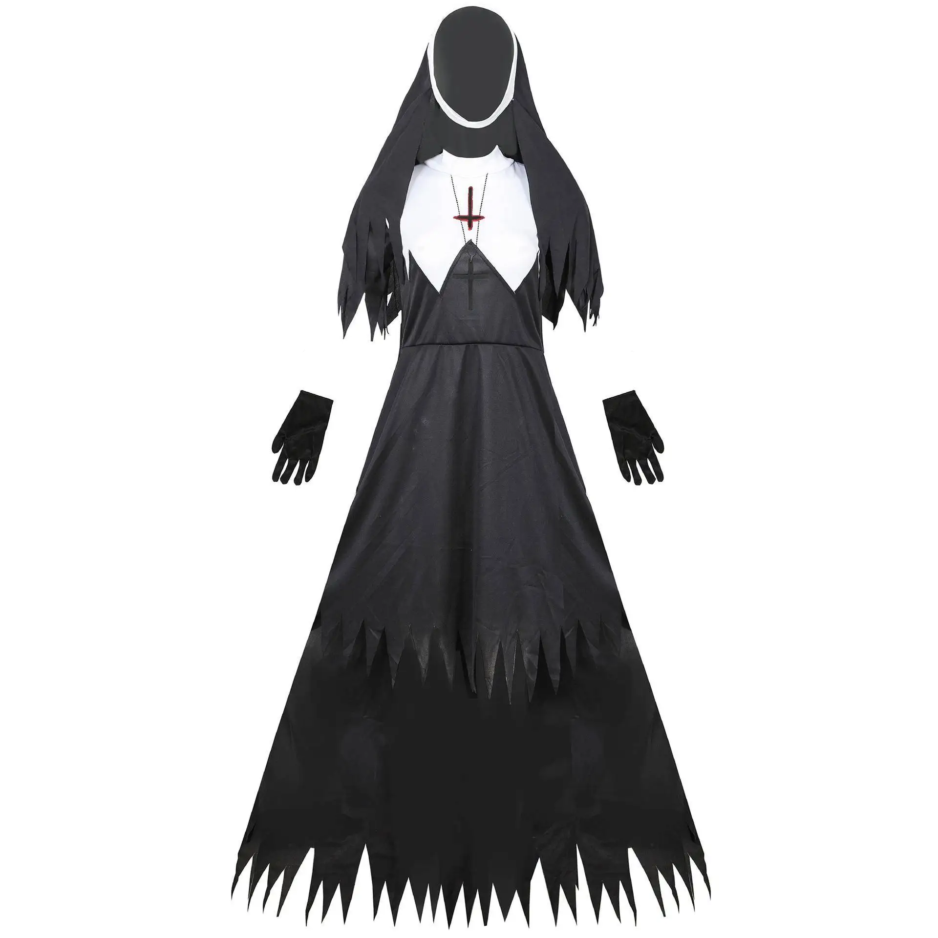 loween Zombie Nun Costume Cosplay Role-plang Devil  Zombie Costume Women's Traditional Ethnic Stage Costume