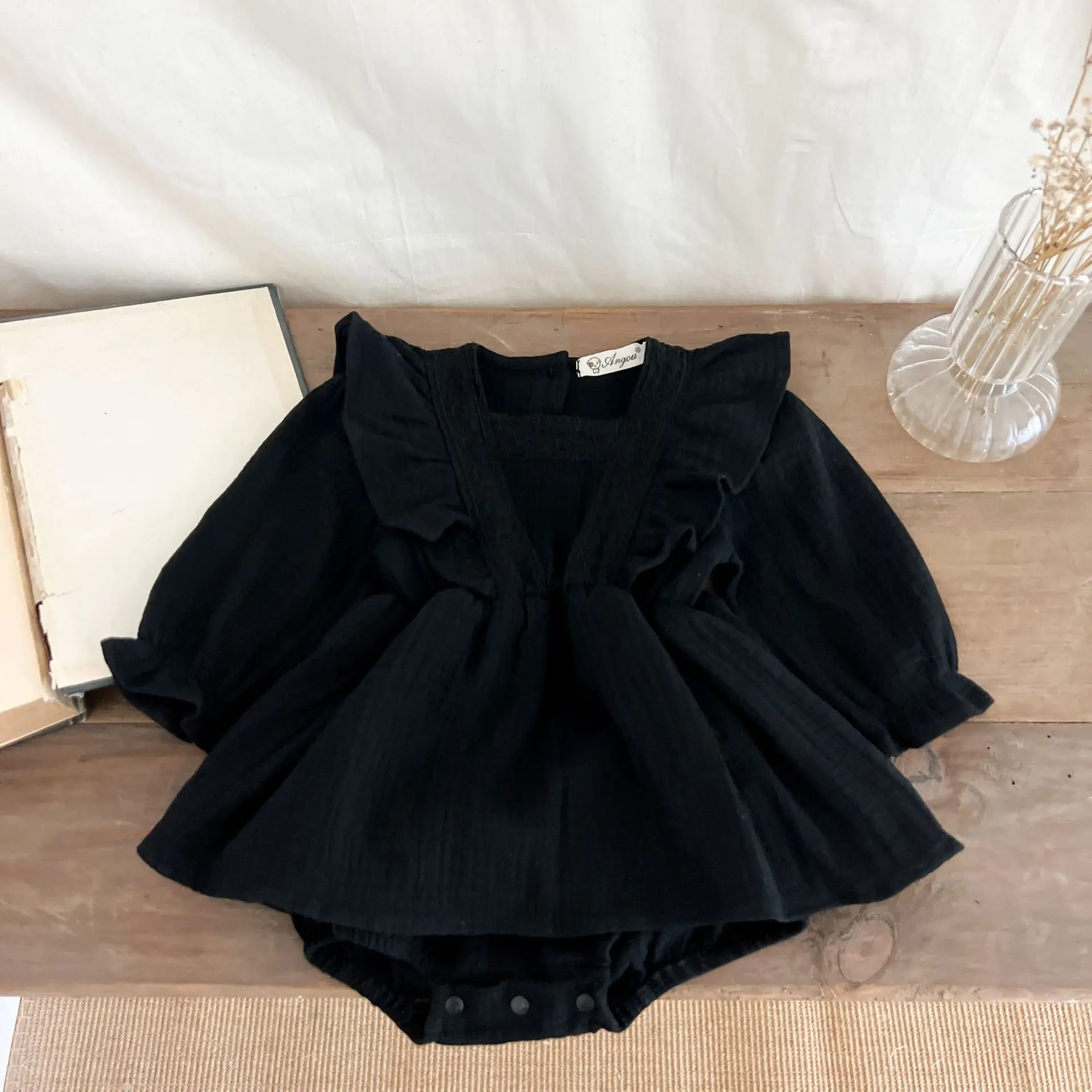 Autumn Newborn Infant Baby Girls Romper Skirt Muslin Long Sleeve Lace Princess Rompers Kids Onepiece Fashion Baby Clothing