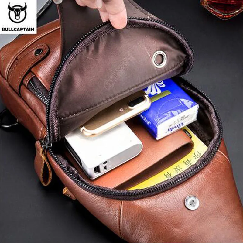 BULLCAPTAIN men\'s USB chest bag Messenger bag for Men Messenger bag leather shoulder bag diagonal package new travel backp