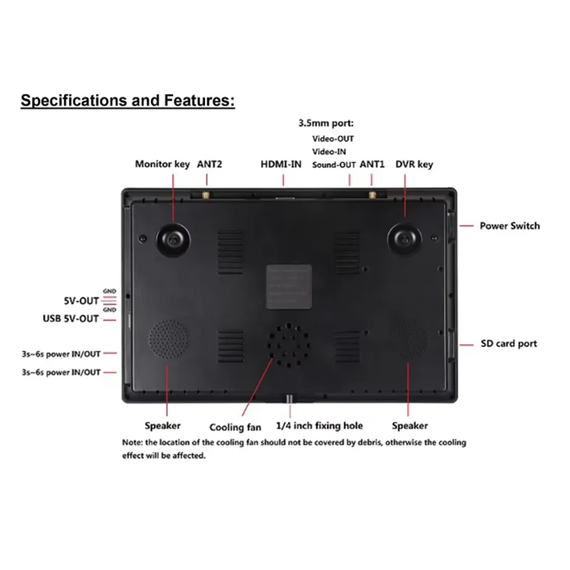 Hawkeye Little Pilot Captain X 10.2 Inch FPV Monitor 1024*600 104CH 4.9G 5.8G 6G Dual Receiver Built-in HDMI DVR FPV Display