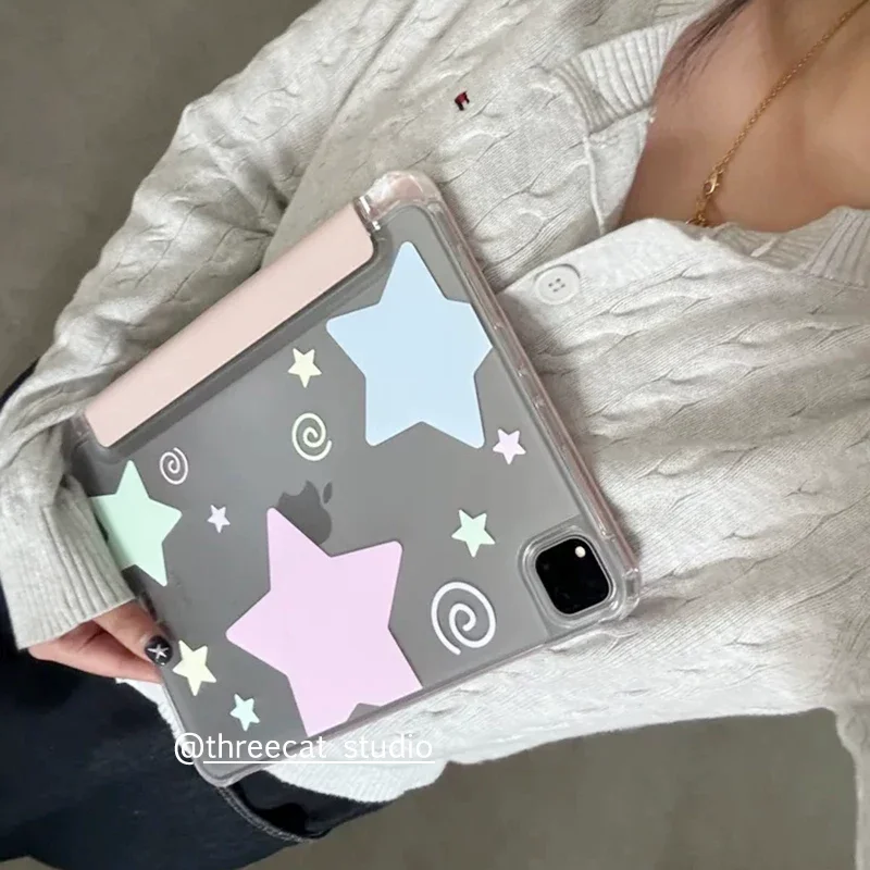 

Korean Ins Colorful Stars Design For iPad Case iPad 11 Air 7 6 5 4 10 Pro 2025 & 7 8 9 Shockproof Cover with Pencil Slot (11")