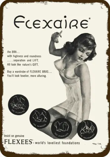 1n,1948 FLEXEES FLEXAIRE BRA Estilo vintage Letrero DE METAL DECORATIVO -El más encantador del mundo