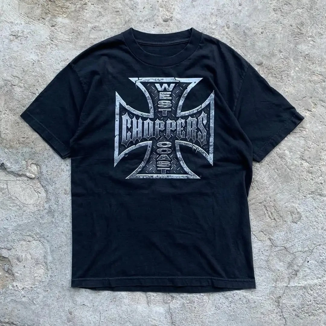 Unisex Double‑Sided T‑Shirt West Coast Choppers Red Circle Cross Logo Long Beach CA Vintage Distressed Motorcycle Street Tee