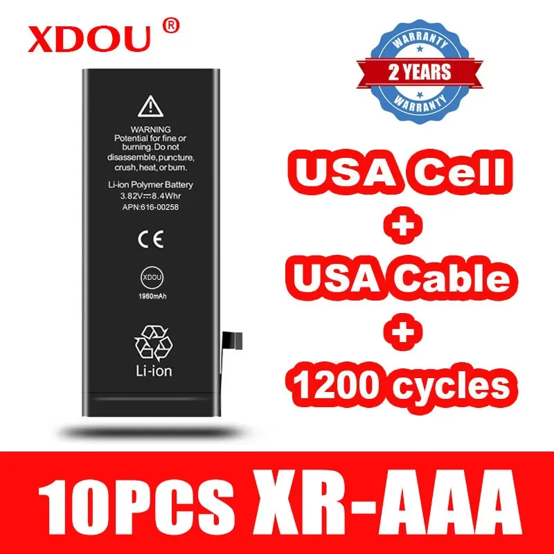 

10pcs XDOU Battery For IPhone XR 2942mAh Replacement Repair USA Cell Cable 1200 Times Cycles For IPhoneXR 2024 AAA