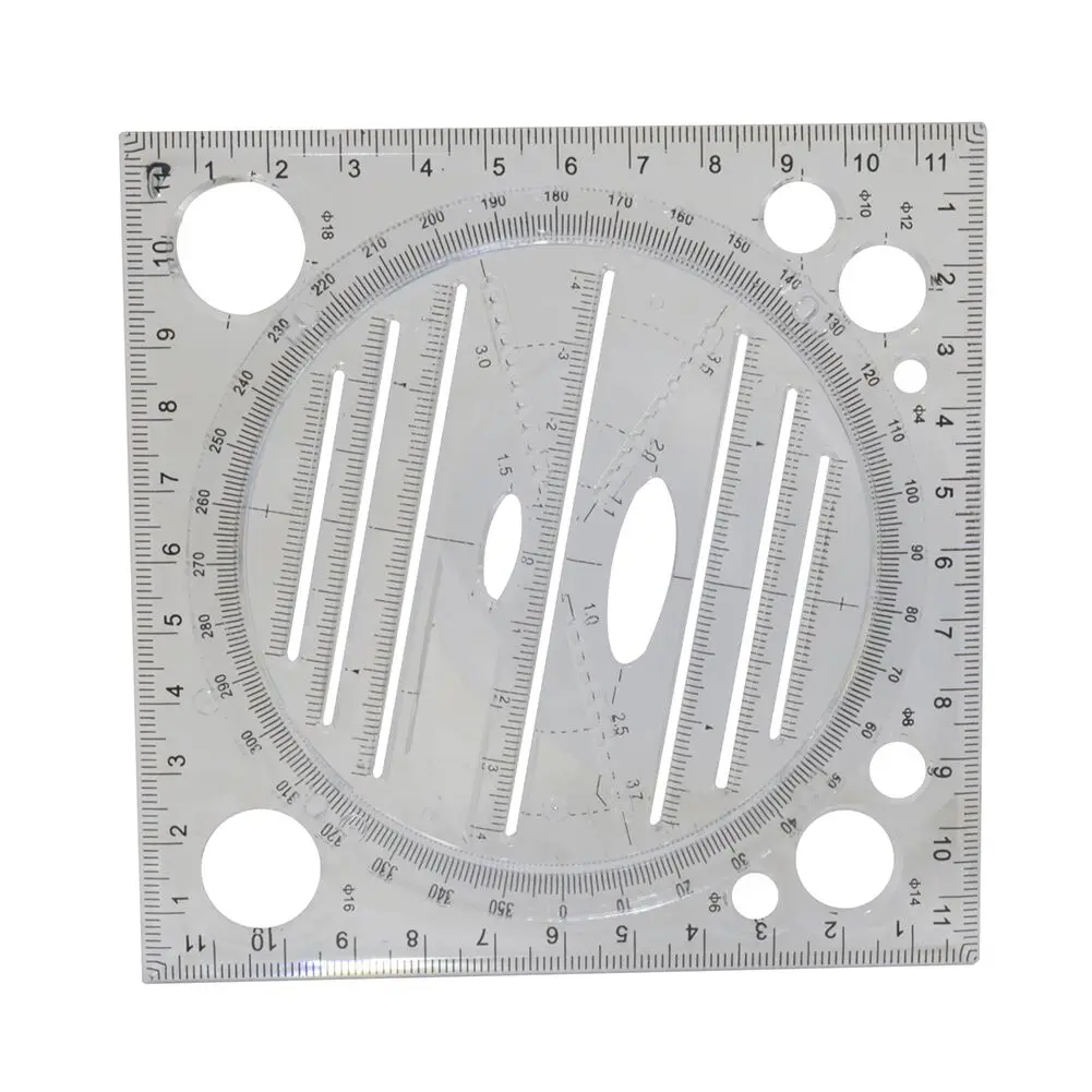 Multifunções Rotatable Measuring Scale Régua, Desenho Template, Art Design, Construção, Arquiteto, Stereo, Geometria Circle Drafting