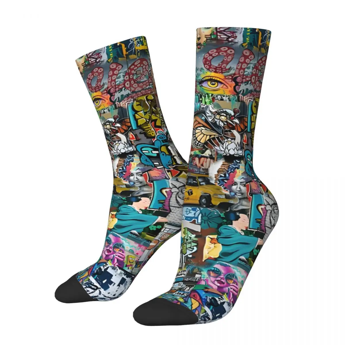 Ediemagic Montage Graffiti Socks Male Mens Women Autumn Stockings Hip Hop