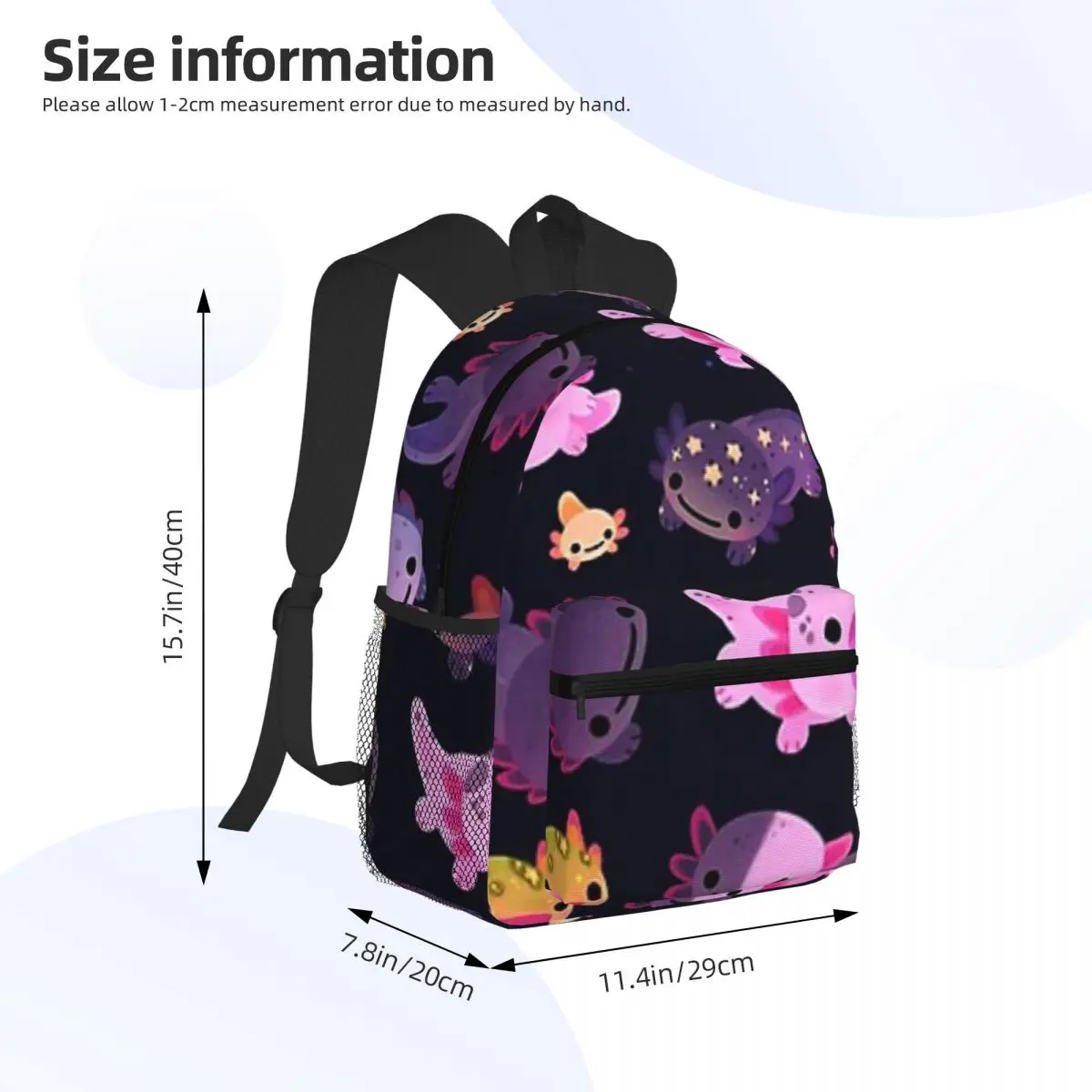 Happy Axolotl Student Backpack School Bag Hiking Travel Daypack for Boys Girls Bookbag Shoulder Bags